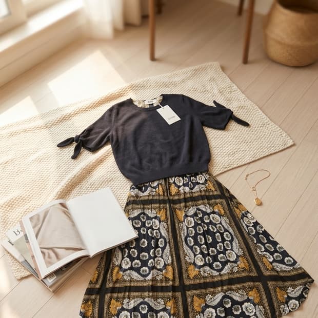 [O'2nd] 오즈세컨 니트 배색 페이슬리 패턴 원피스