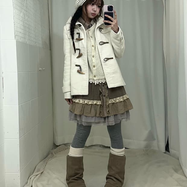 액시즈팜 아이보리 떡볶이코트 모리걸 코디세트