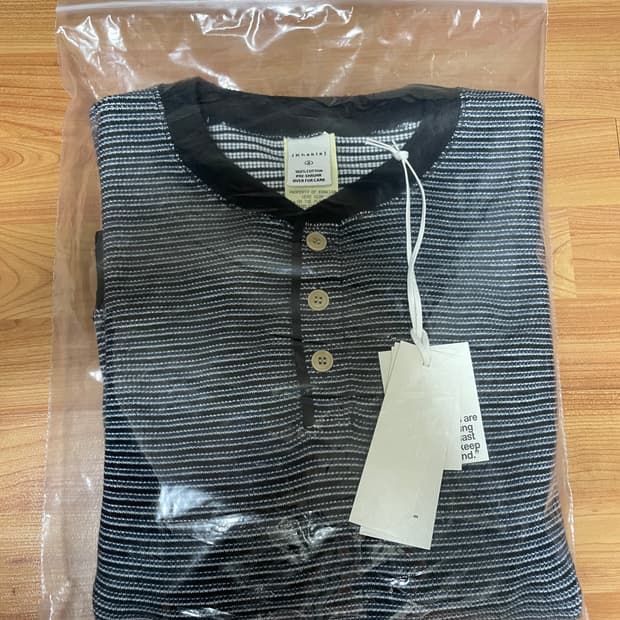 카키스 와플 헨리넥 롱슬리브 블랙