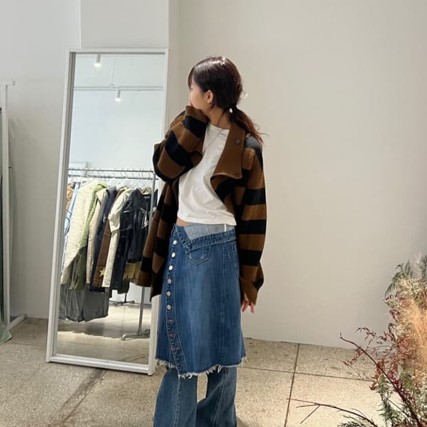 택o새제품) 솔티페블 웨이브 데님스커트 1사이즈