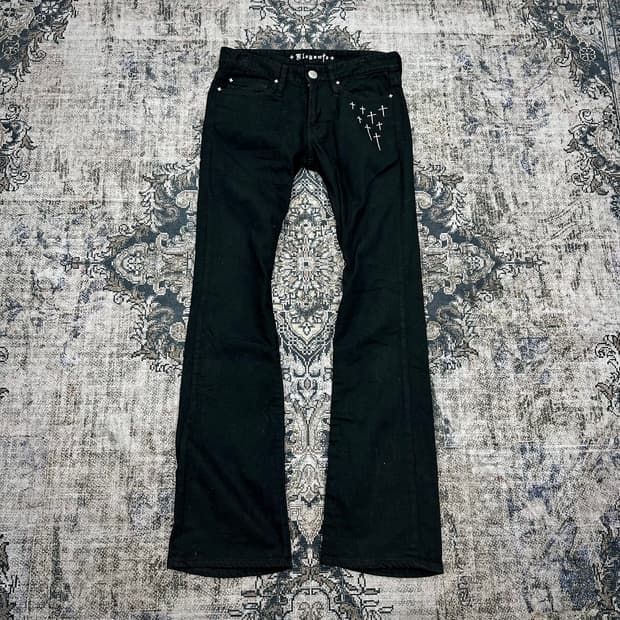 Cross embroidery flared pants