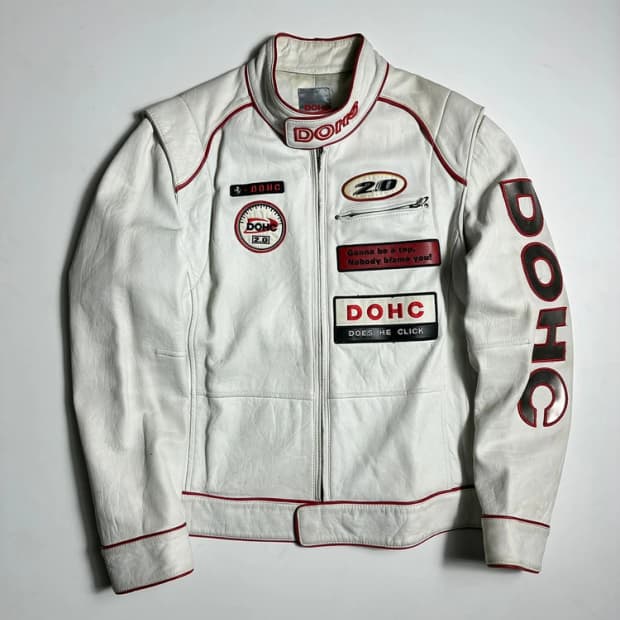 DOHC 레드 파이핑 패치 포인트 양가죽 라이딩 자켓 R1990