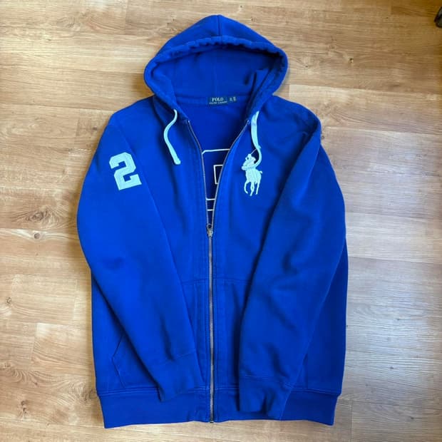 폴로 랄프로렌 빅포니 자수 기모 후드 집업 블루