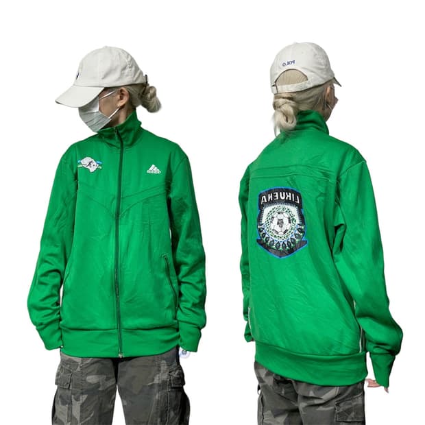 아디다스 그린 빅 로고 오버핏 트랙탑 져지 L