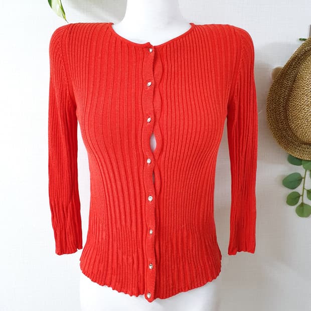 발렌티노 정품 이태리산 골지가디건 44 55 오렌지레드