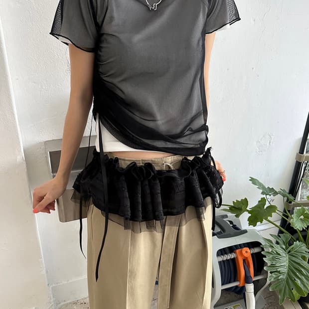 메쉬 스트링 반팔 티셔츠