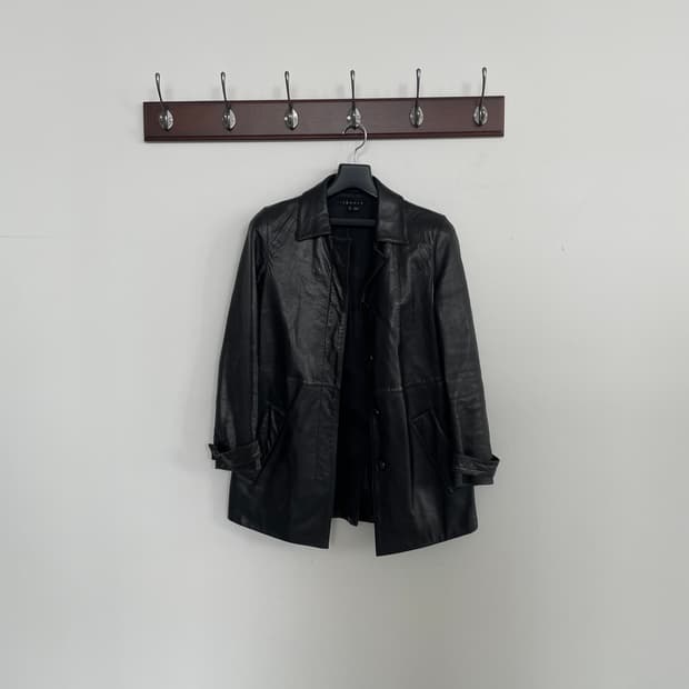 띠어리 블랙 가죽 자켓 카 코트 자켓