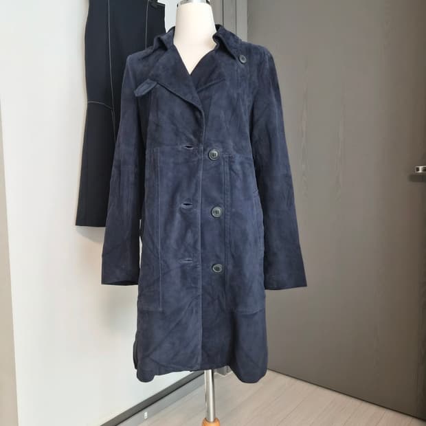 ANSICH 정품 천연 소가죽 스웨이드 롱 코트 (네이비)