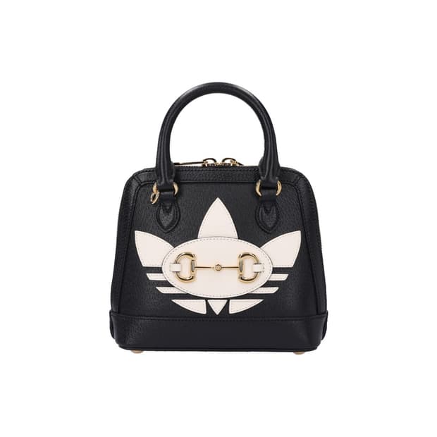 구찌 x 아디다스 677212 홀스빗 1955 탑핸들 미니백 레더 블랙