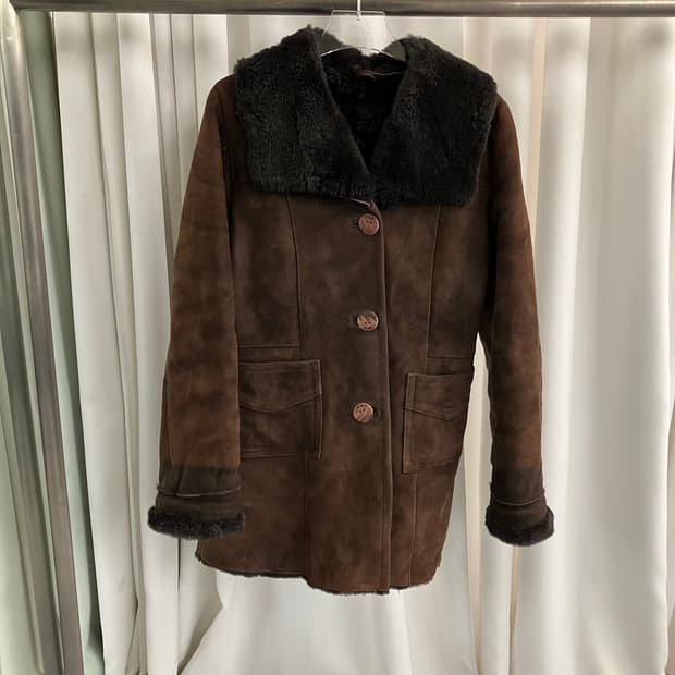 VTG 빈티지 브라운 스웨이드 양가죽 무스탕 코트 