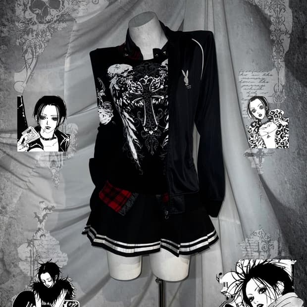 리즈리사 플레이보이 나나펑크 십자가 해골 딱붙 스터드 코디세트 