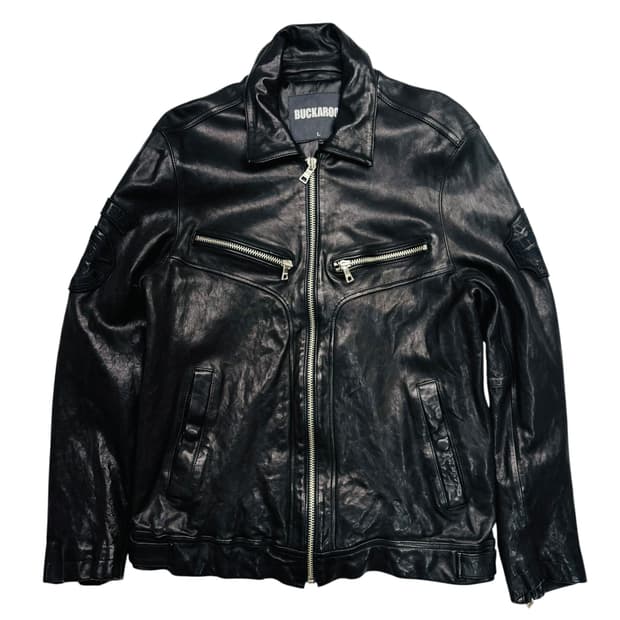 버커루 패치 로고 램스킨 레더 자켓 L