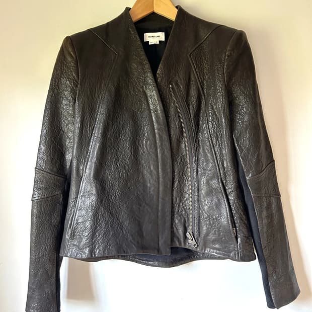 헬무트 랭 다크 브라운 램 레더 바이커 자켓