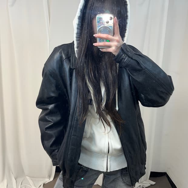 양가죽 블랙 레더 봄버