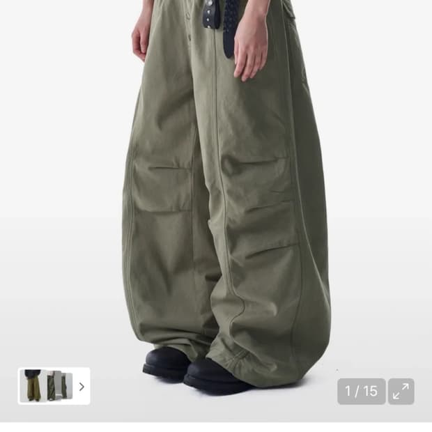 아캄 카키 코튼 와이드 팬츠