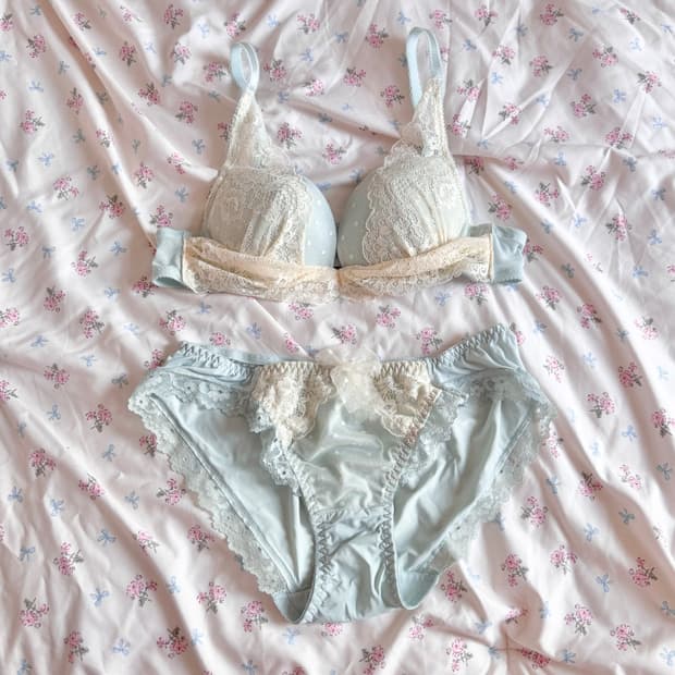 민트 레이스 브라/팬티 세트 70b 란제리 속옷 일브