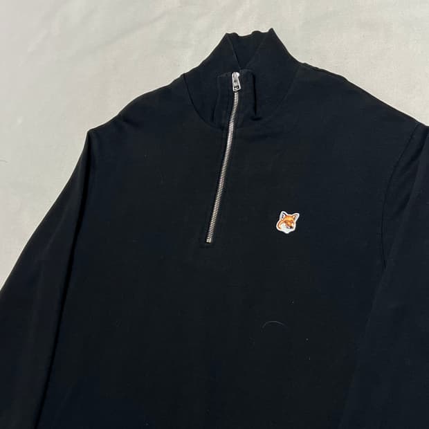 S 메종키츠네 폭스헤드 블랙 하프집업 긴팔티셔츠