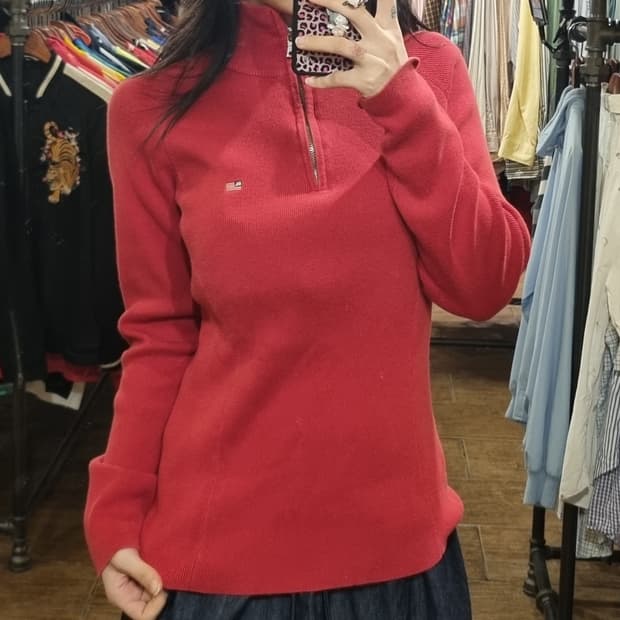 [Hi] 폴로 하프집업 니트 레드