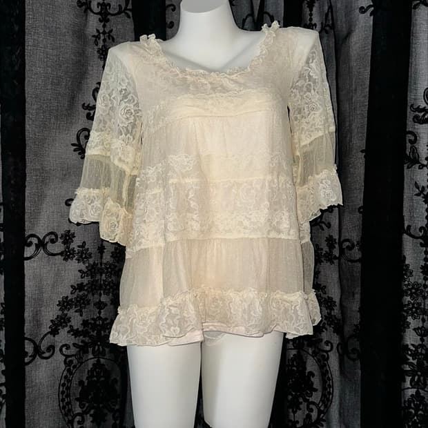 ivory lace tiered blouse