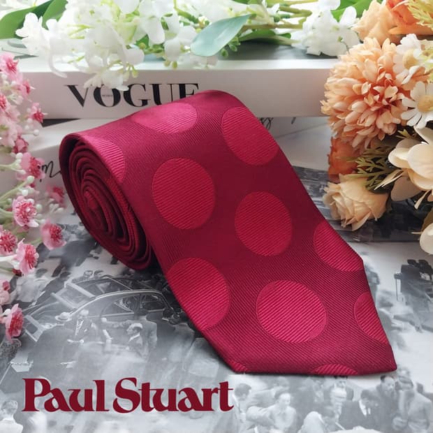 Paul Stuart 폴 스튜어트 실크 레드 도트 자카드 넥타이 9cm 