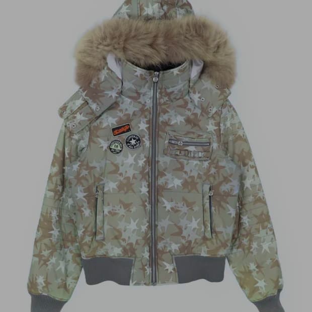 대장 빈티지 컨버스 y2k깔 스타 카모 퍼 후드 탈부착 크롭 패딩 XS