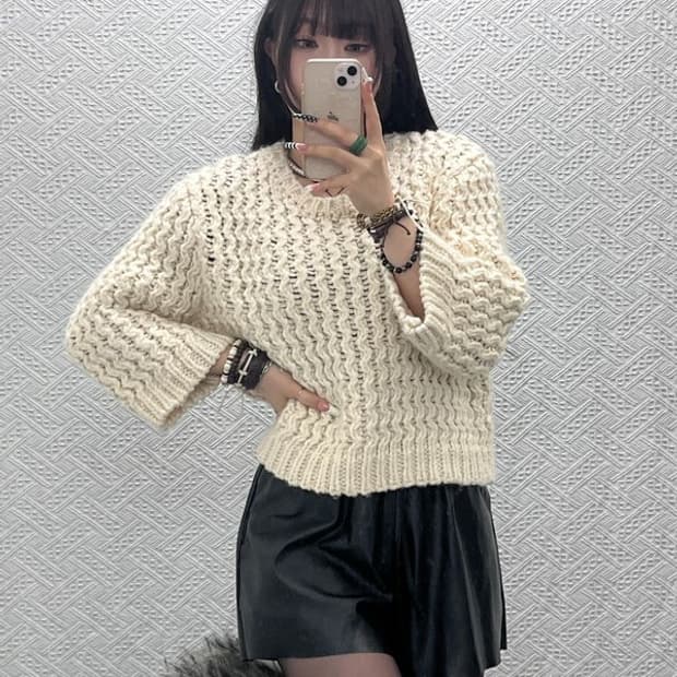 자라 모던 여리 캐주얼 크림아이보리 뜨개 니트 L C10451