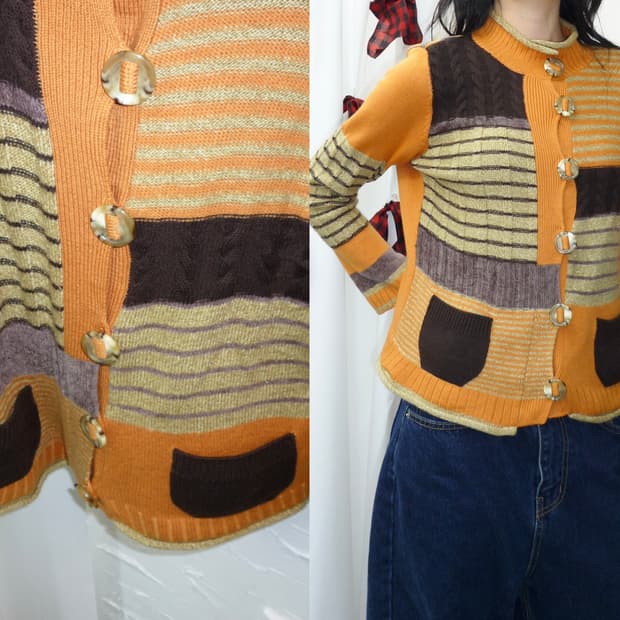 tangerine patchwork cardigan