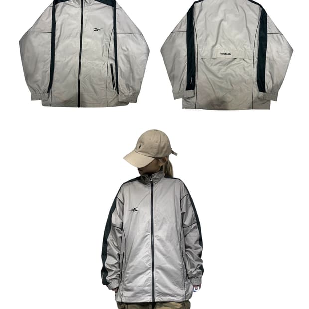 리복 라이트 그레이 오버핏 블랙 사이드 라인 바람막이 자켓 L