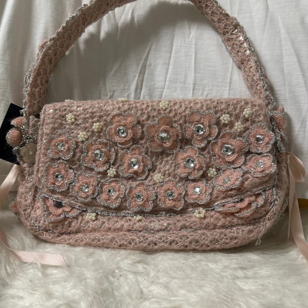 빈티지 로즈 니팅 핸드백