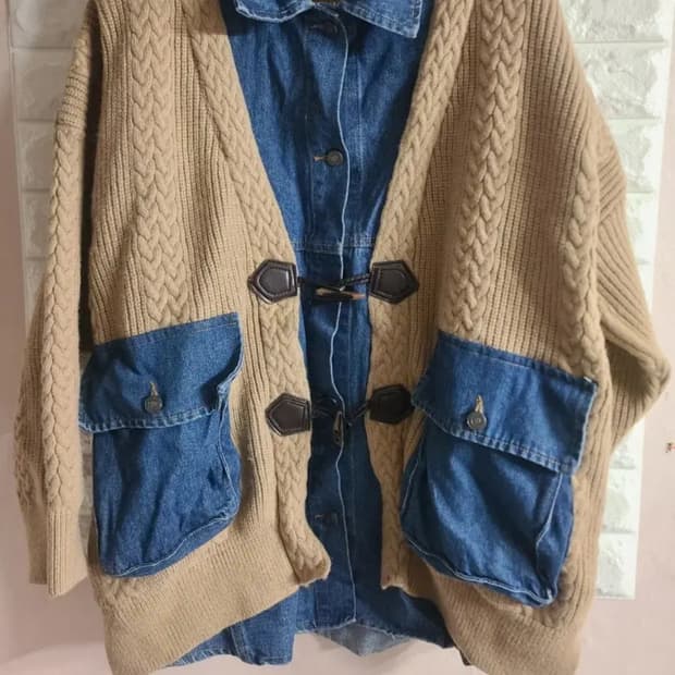 데님 레이어드 니트 가디건(77-99)