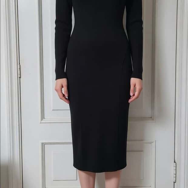 새옷 블랙 라운드넥 니트 7부 원피스 봄 가을 겨울