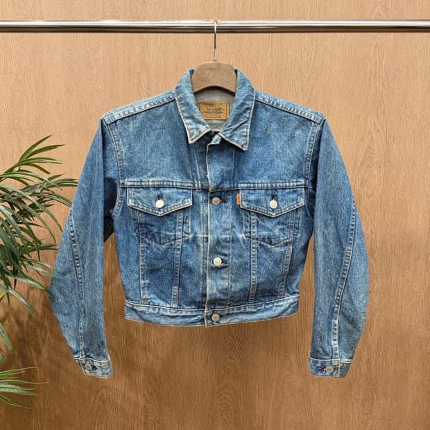 리바이스 코튼 데님 자켓 오렌지 탭 디테일 레귤러핏 미디엄 인디고
