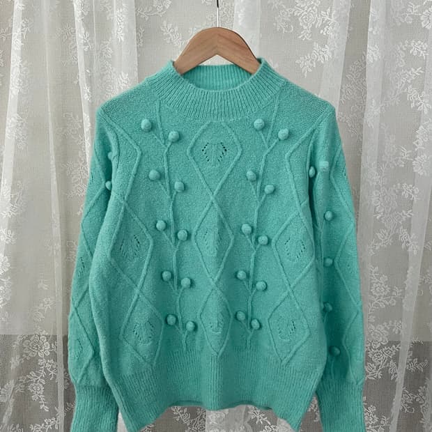 F) 샤틴 SATIN 폼폼 니트 민트