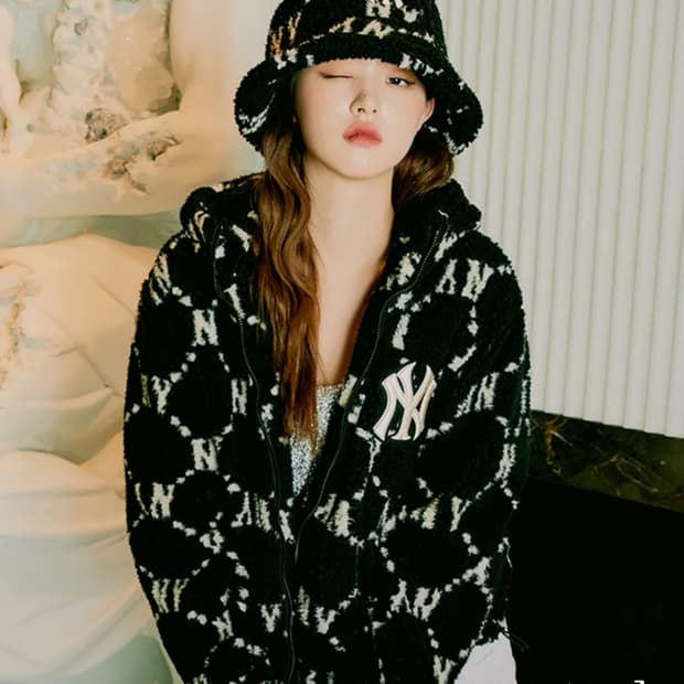 MLB 다이아 모노그램 후드 집업 플리스 블랙 점퍼 L