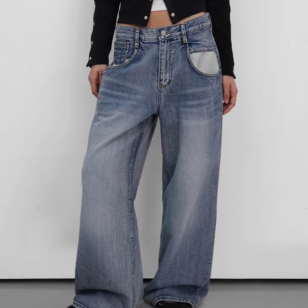 샌드릭 와이드 아웃 포켓 데님 팬츠 블루 S (미착용)