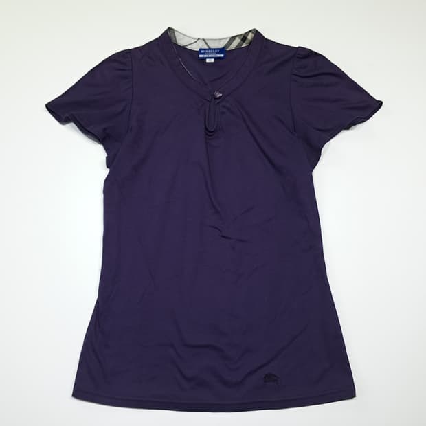 CK118 M 버버리 00s 블루라벨 키홀넥 퍼프소매 퍼플 티셔츠