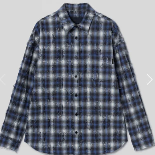 [50] 준지 그리드 니들 체크 루즈핏 셔츠 - 블루