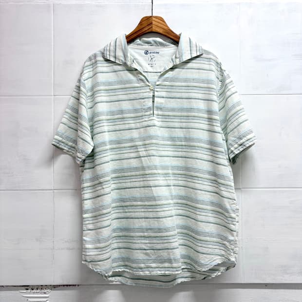 goodday 린넨 코튼 스트라이프 오픈카라 블라우스 JPN