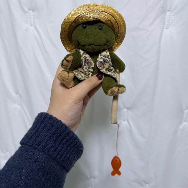 빈티지 낚시꾼 개구리 인형