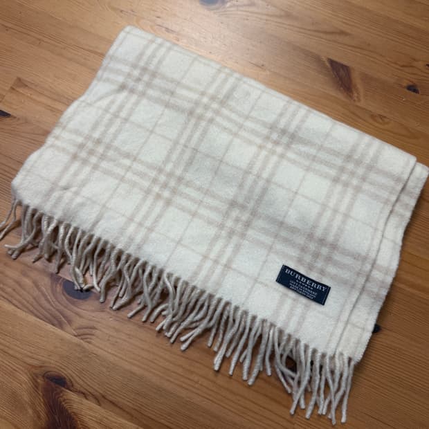 버버리 정품 체크 캐시미어 머플러 목도리 아이보리 베이지