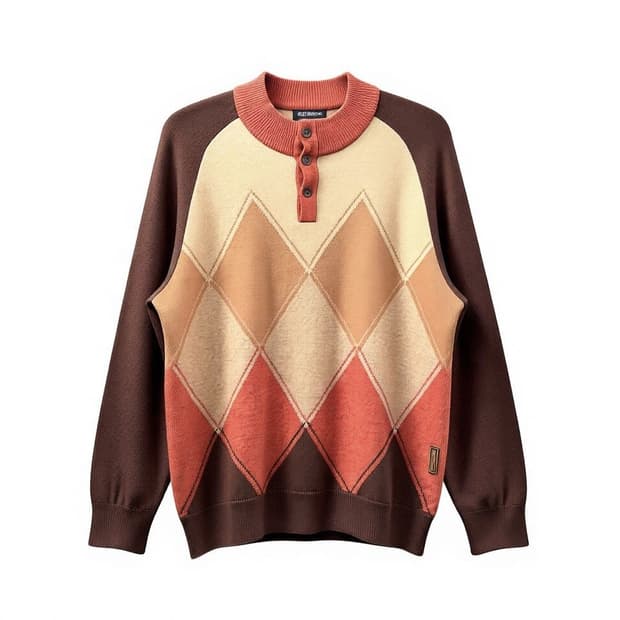 헨리넥 아가일 패턴 울니트 레글런 배색 디테일 멀티컬러