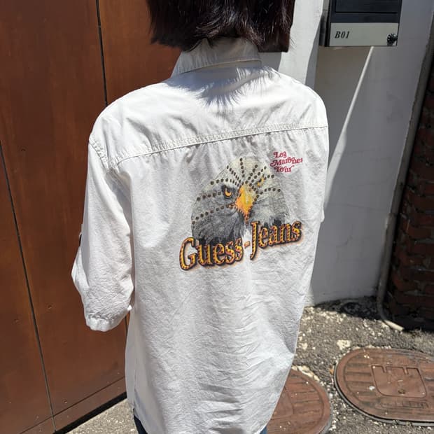 00s Guess jeans 이글 그래픽 스터드 반팔 셔츠 L