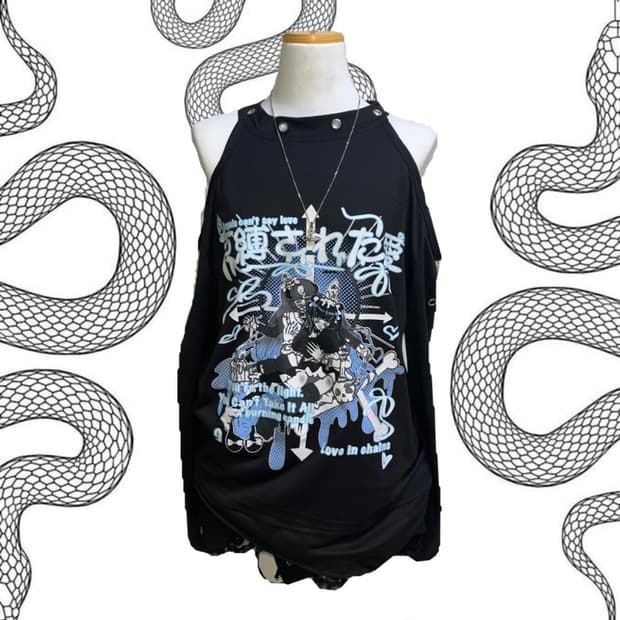 일본어 레터링 하라주쿠 펑크 티