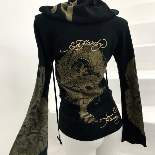 Ed Hardy oriental detail slim fit hoodie