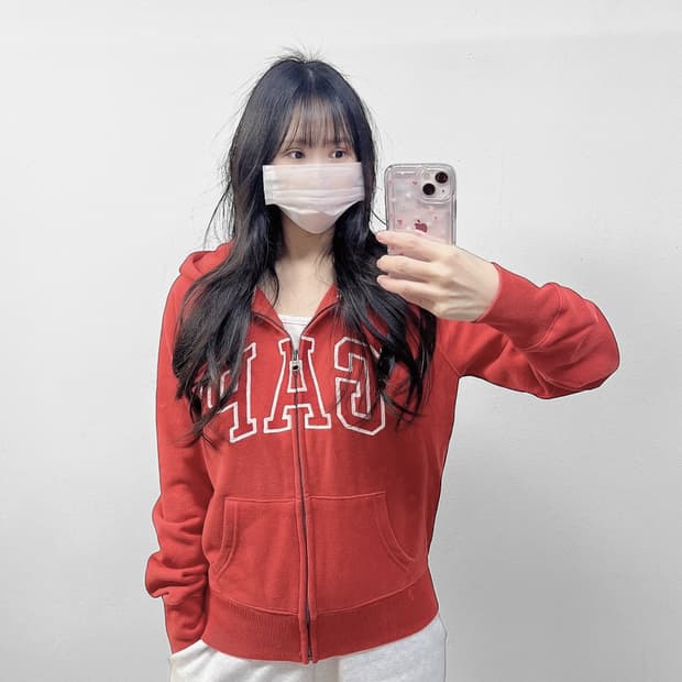 갭 Gap 스펠 로고 후드집업 레드