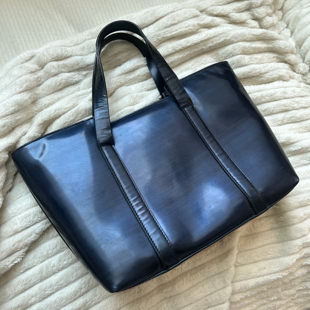 정품! 빈티지 구찌 네이비 에나멜 미니백 토트백