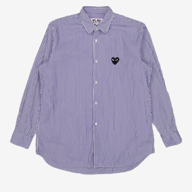 [L] 플레이 꼼데가르송 스트라이프 블랙 하트 셔츠 블루