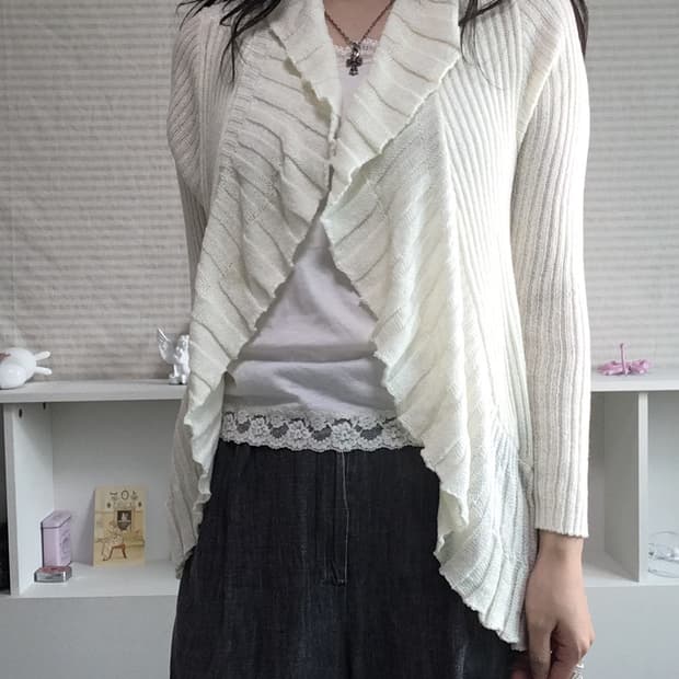 jpn vintage 아이보리 셔링 가디건 y2k 갸루 일본빈티지