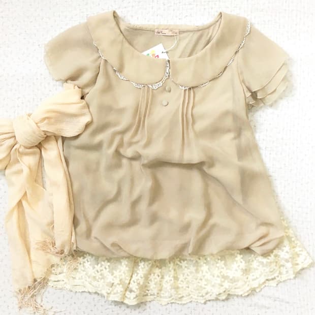 JPN/ 연베이지블라우스 모리걸블라우스 둥근카라블라우스 홍콩블라우스