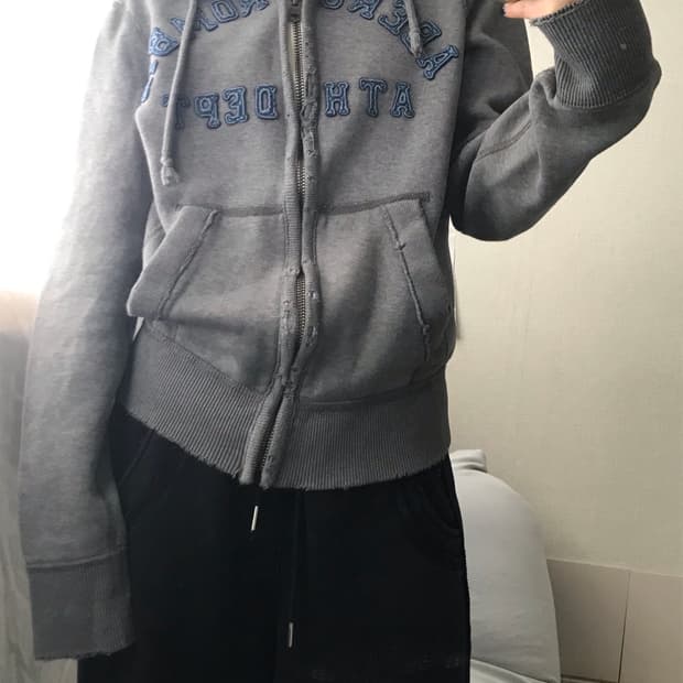 아베크롬비 그레이 데님로고 후드집업